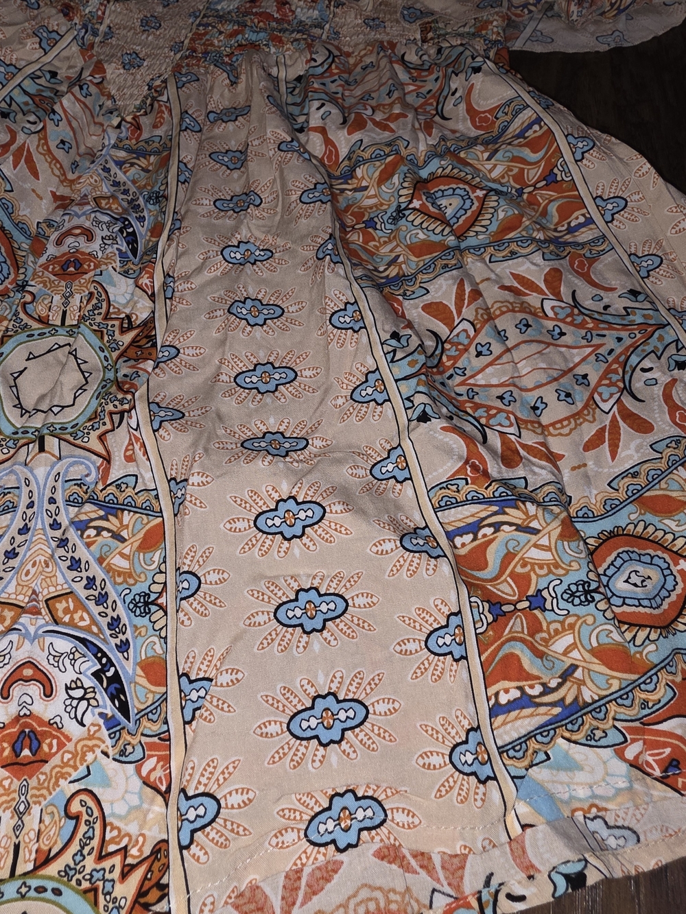 Strapless Boho Print Romper in Beige - Picture 3 of 6
